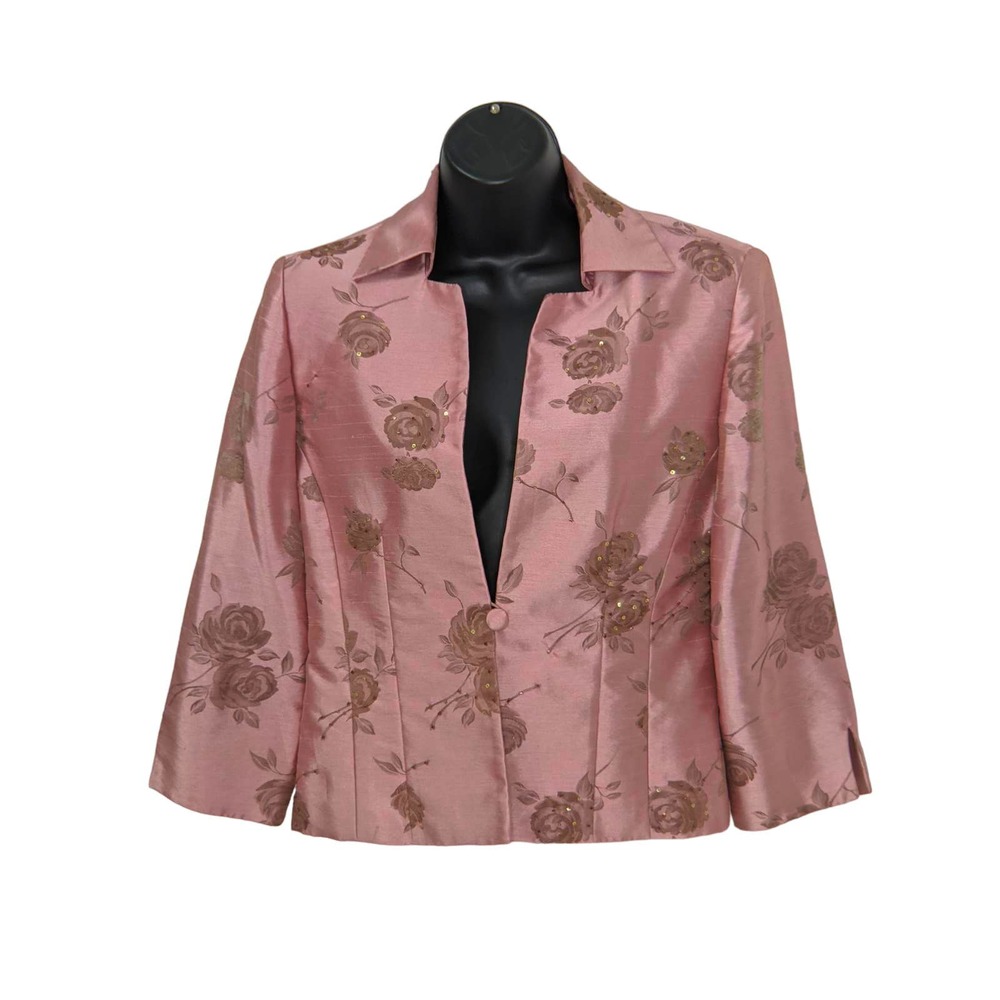 Womens JESSICA HOWARD Evening Jacket Pink Floral Shimmery Sequin Vintage Size 6